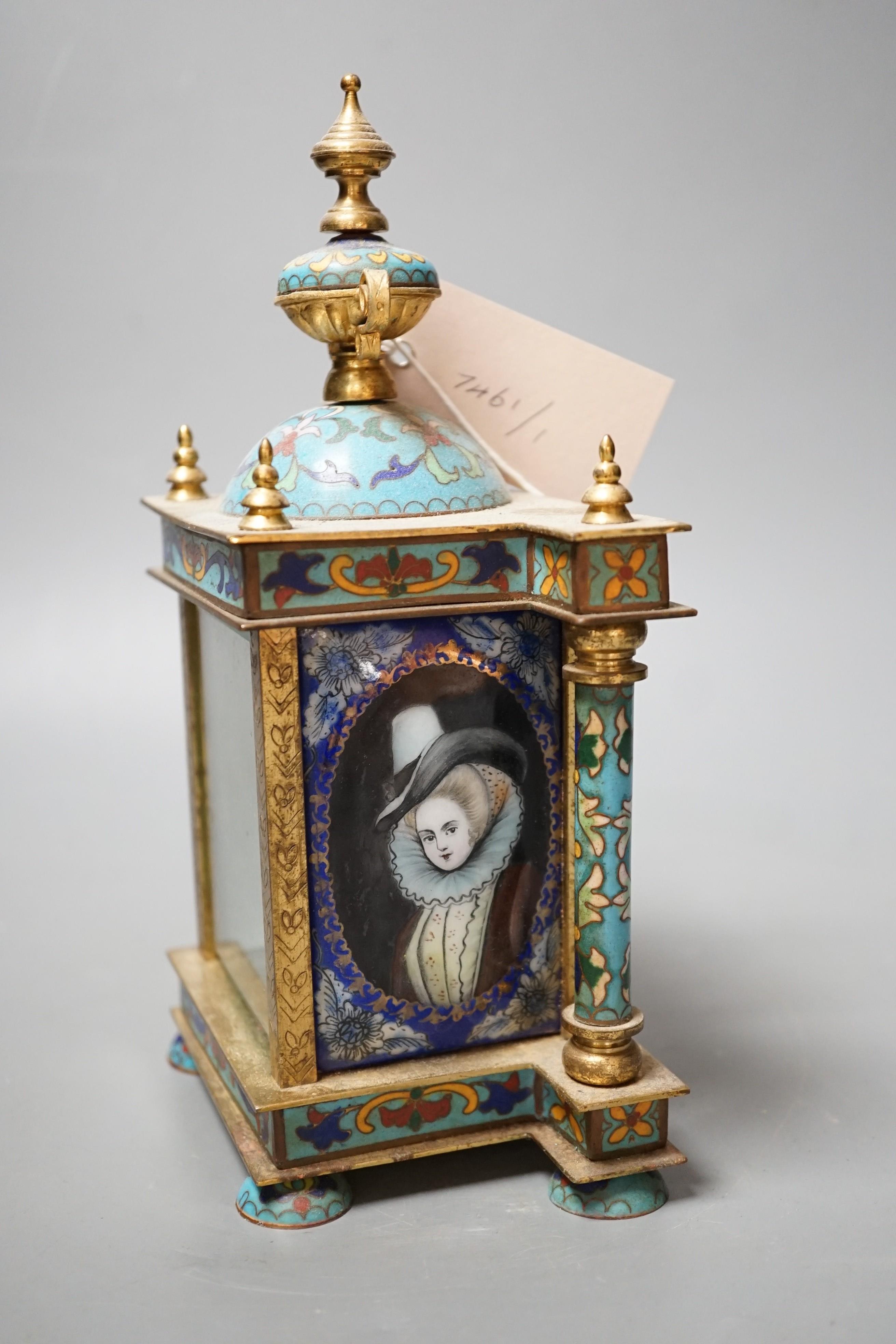 A cloisonné enamel mantel clock, with quartz movement, 22cm